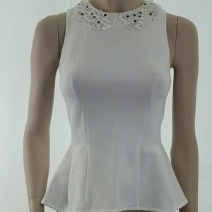 Topshop Embellished Collar Peplum Top; Pre-owned